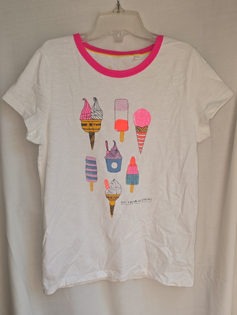 Boden White Tee with Pink Trim and Ice Cream Graphics